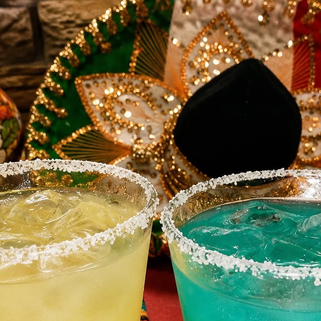Margaritas on the pass — traditional and blue