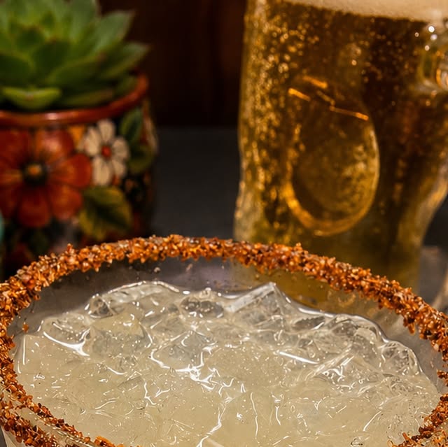 A salt-rimmed margarita and a cold beer